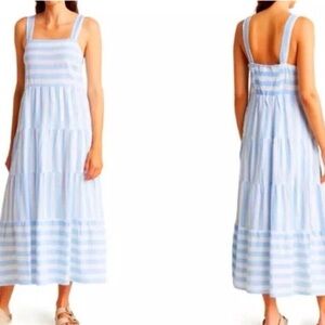 Casa Cabana Womens Size XL Diane  Stripe Tier Linen Blend Blue White Dress